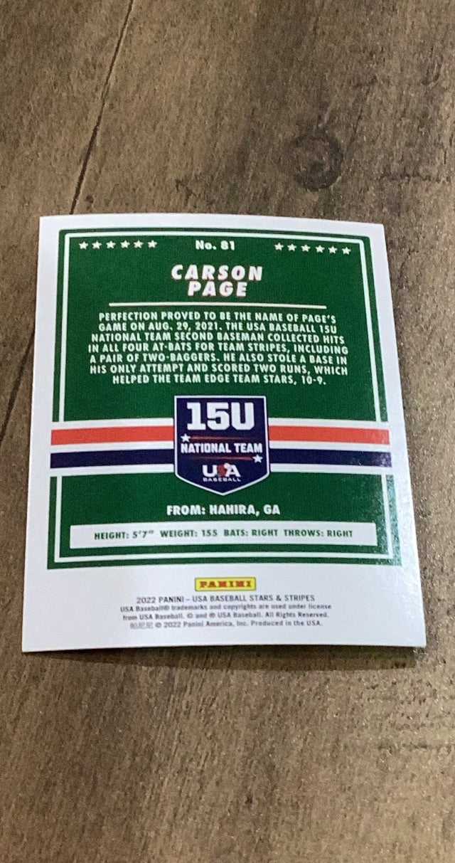 Carson Page 2022 Panini Stars & Stripes 81 trading card image rear