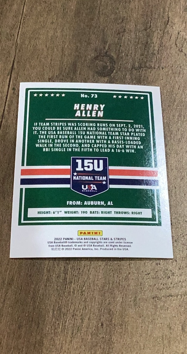 Henry Allen 2022 Panini Stars & Stripes Longevity 73 trading card image rear