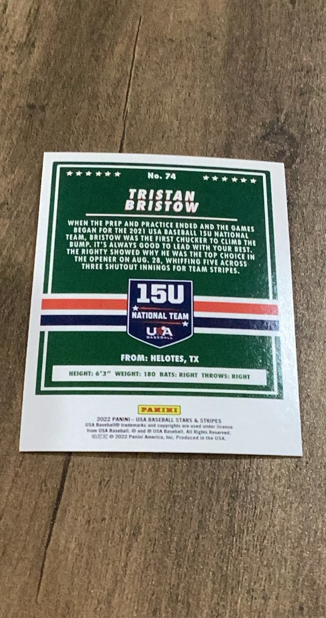 Tristan Bristow 2022 Panini Stars & Stripes 74 trading card image rear