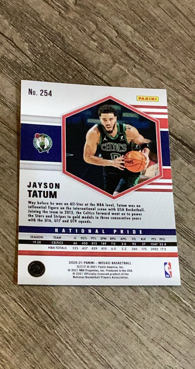 Jayson Tatum 2020-21 Panini Mosaic 254 trading card image rear
