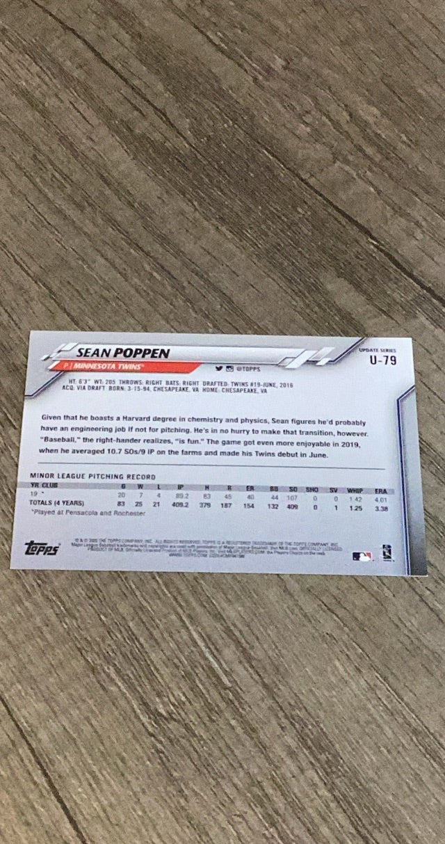 Sean Poppen 2020 Topps Update U-79 trading card image rear