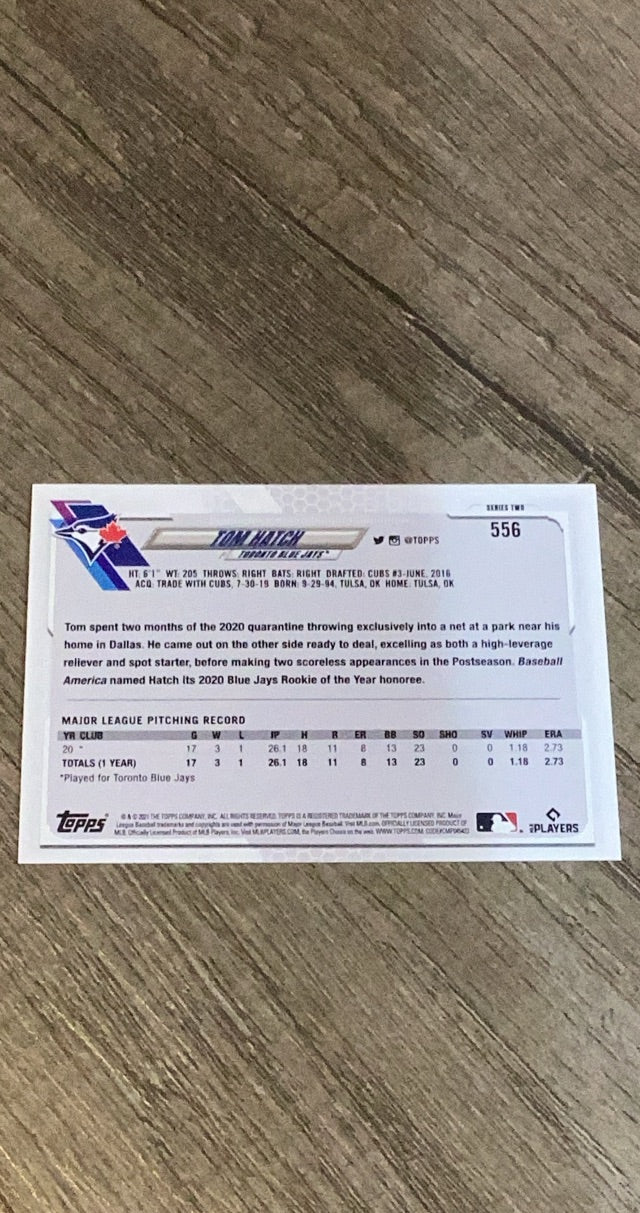 Tom Hatch 2021 Topps 556 trading card image rear