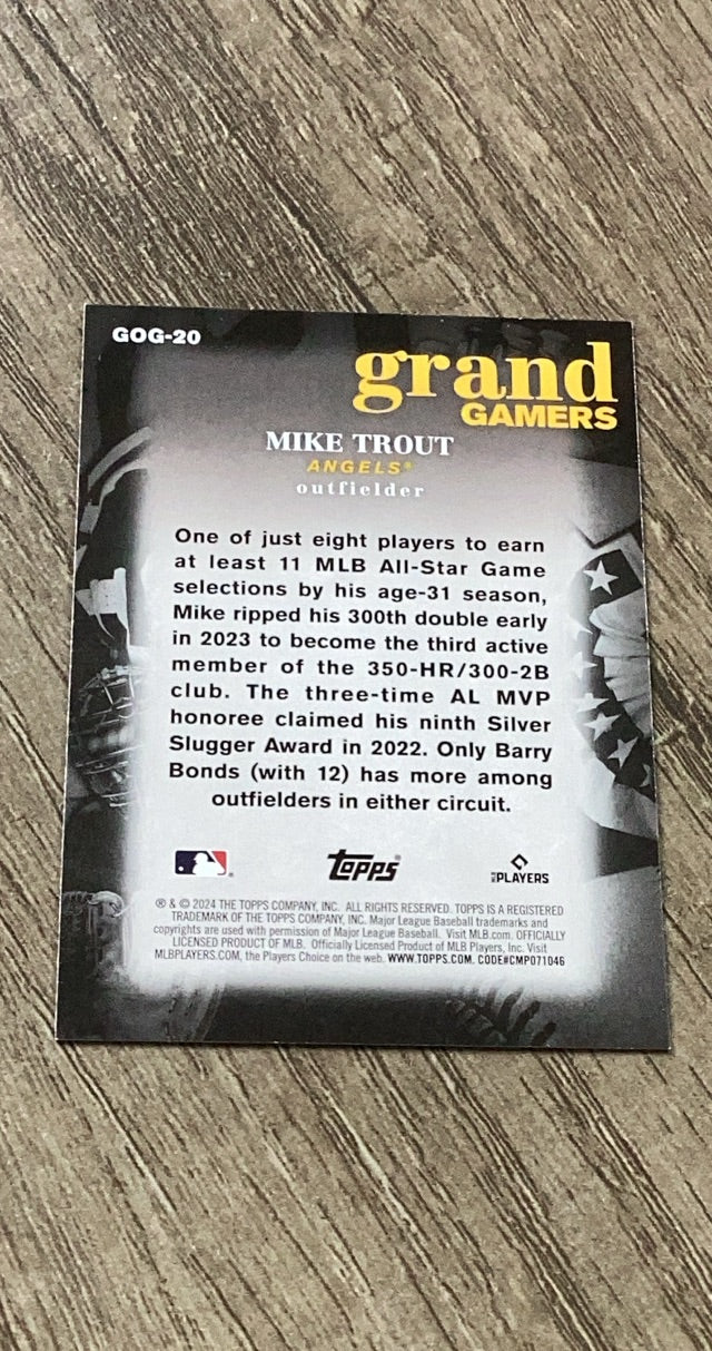 Mike Trout 2024 Topps Grand Gamers GOG-20 trading card image rear