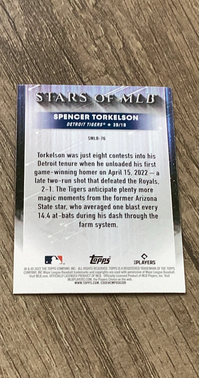 Spencer Torkelson 2022 Topps Update Stars of MLB SMLB-76 trading card image rear