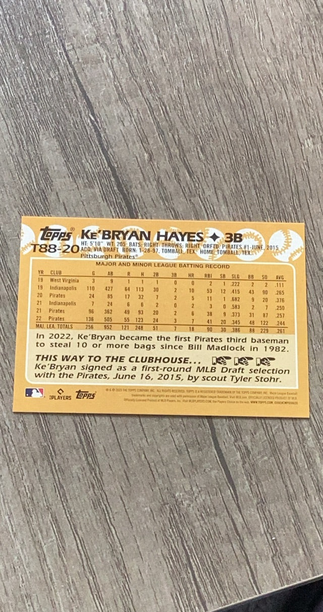 Ke'Bryan Hayes 2023 Topps 1988 35th T88-20 trading card image rear