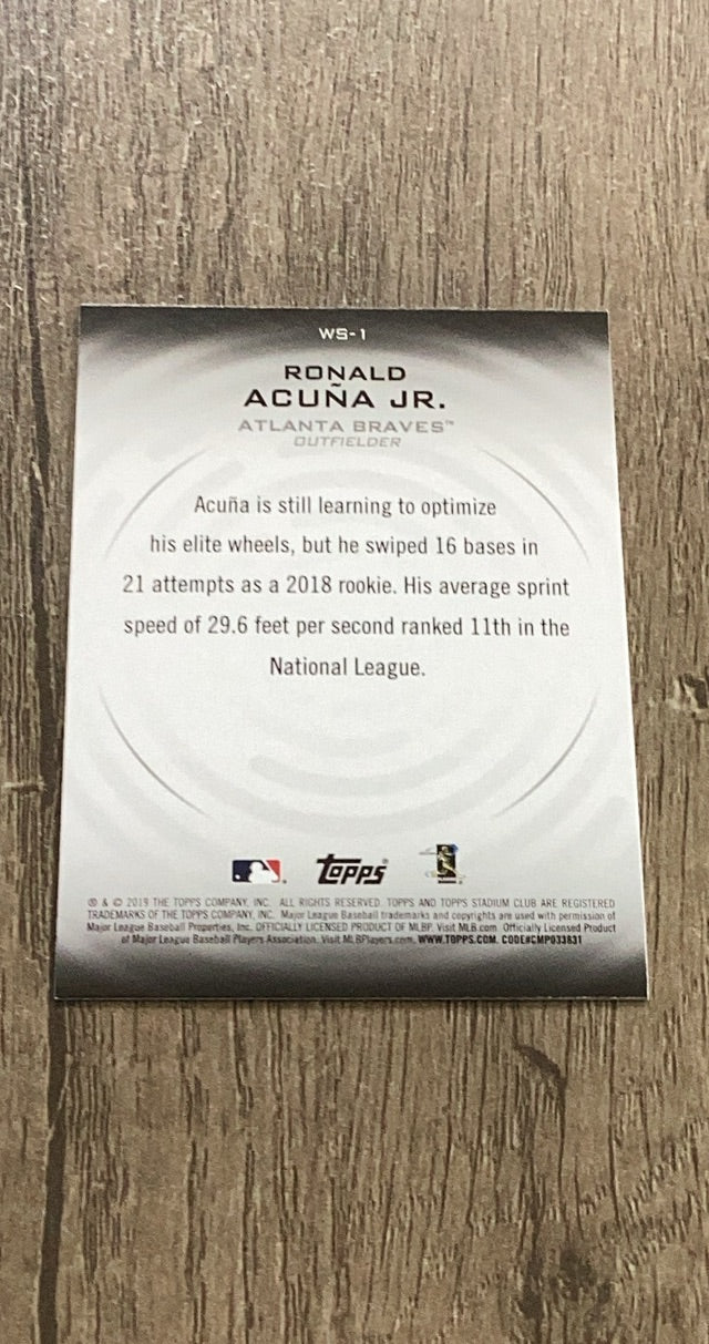 Ronald Acuña Jr. 2019 Stadium Club Warp Speed WS-1 trading card image rear