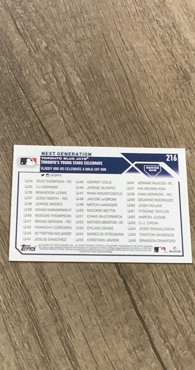 Next Generation 2023 Topps Royal Blue 216 trading card image rear