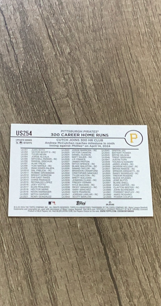 Andrew McCutchen 2024 Topps Update Yellow US254 trading card image rear