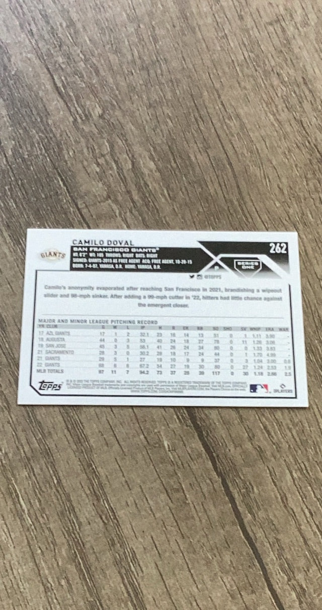 Camilo Doval 2023 Topps 262 trading card image rear