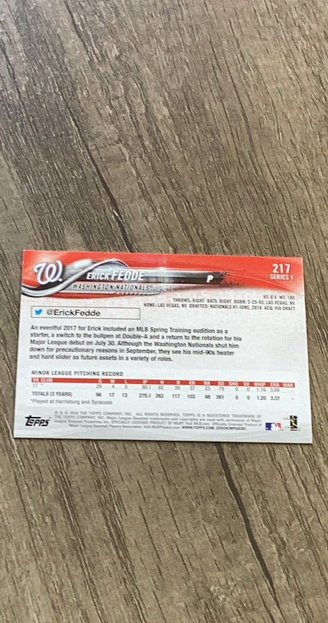 Erick Fedde 2018 Topps Rainbow Foil 217 trading card image rear