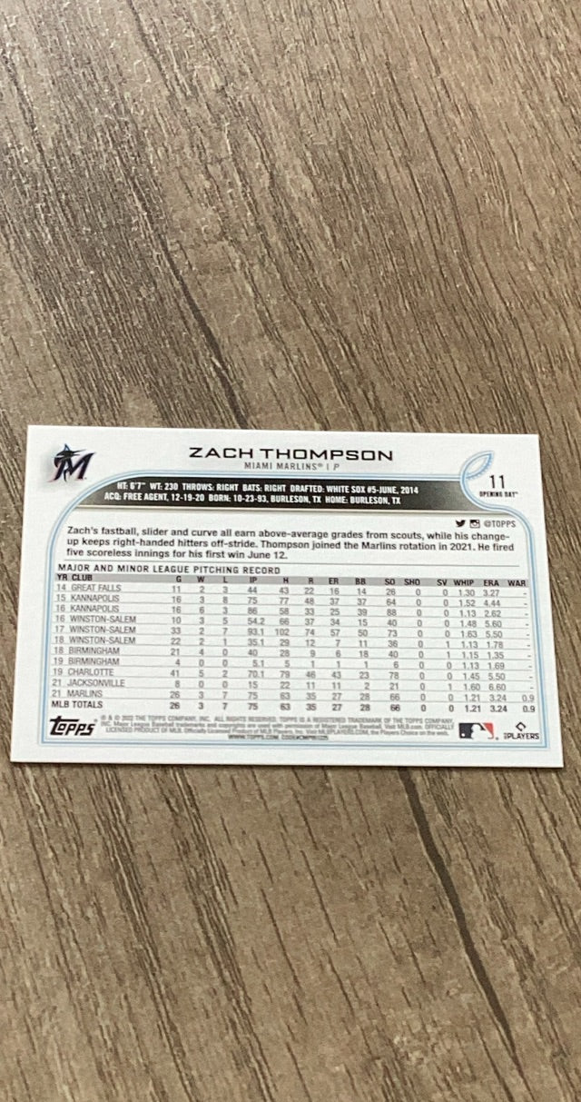 Zach Thompson 2022 Topps Opening Day 11 trading card image rear