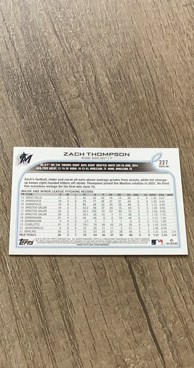 Zach Thompson 2022 Topps 227 trading card image rear