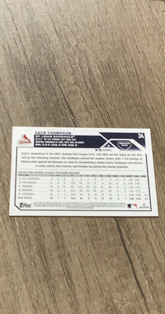 Zack Thompson 2023 Topps 34 trading card image rear