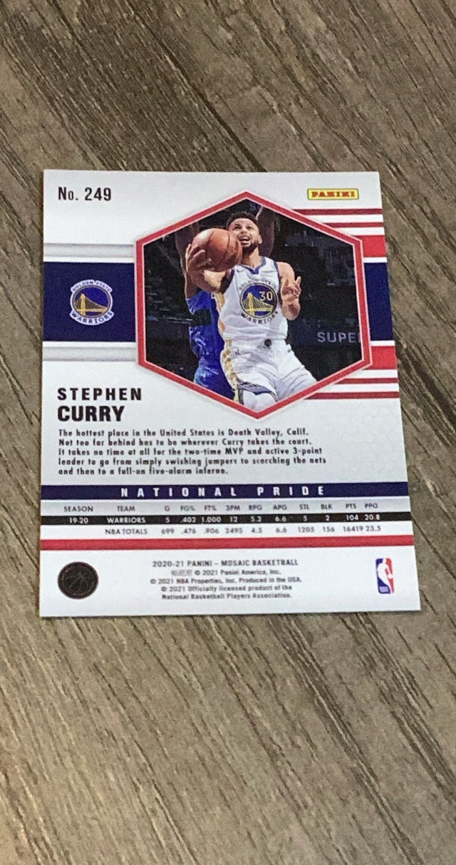 Stephen Curry 2020-21 Panini Mosaic 249 trading card image rear