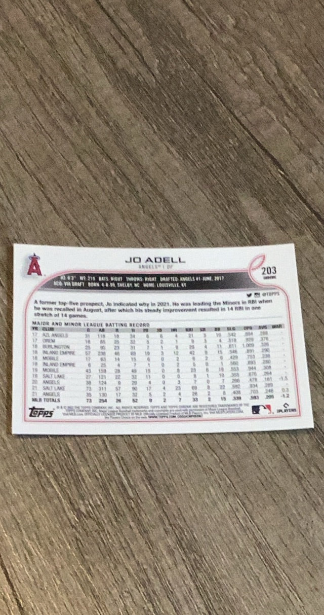 Jo Adell 2022 Topps Chrome 203 trading card image rear