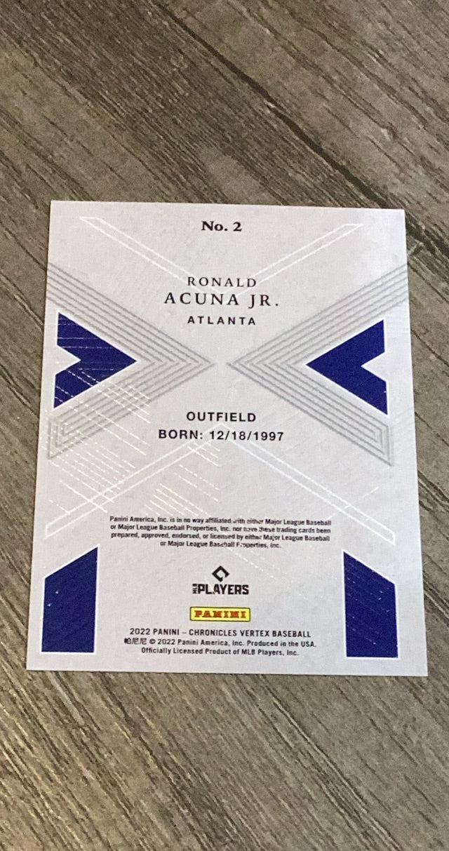 Ronald Acuña Jr. 2022 Panini Chronicles Vertex 2 trading card image rear