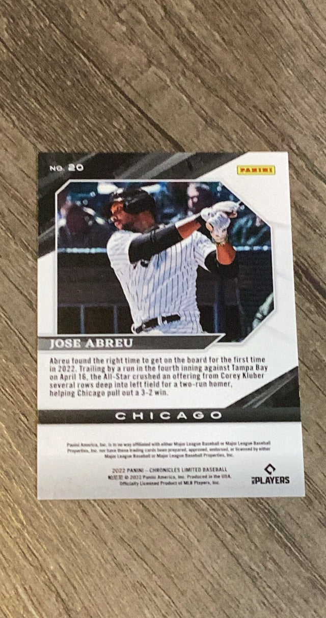 Jose Abreu 2022 Panini Chronicles Limited 20 trading card image rear