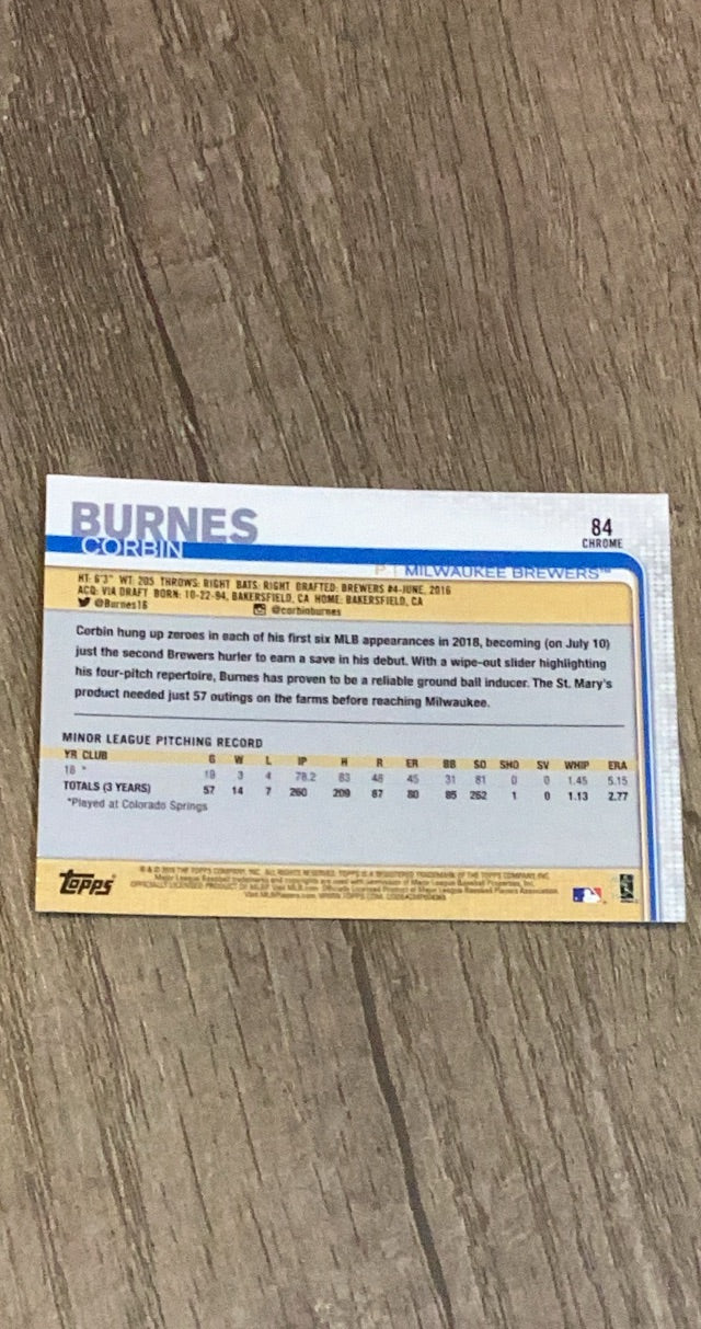 Corbin Burnes 2019 Chrome Prism Refractor back