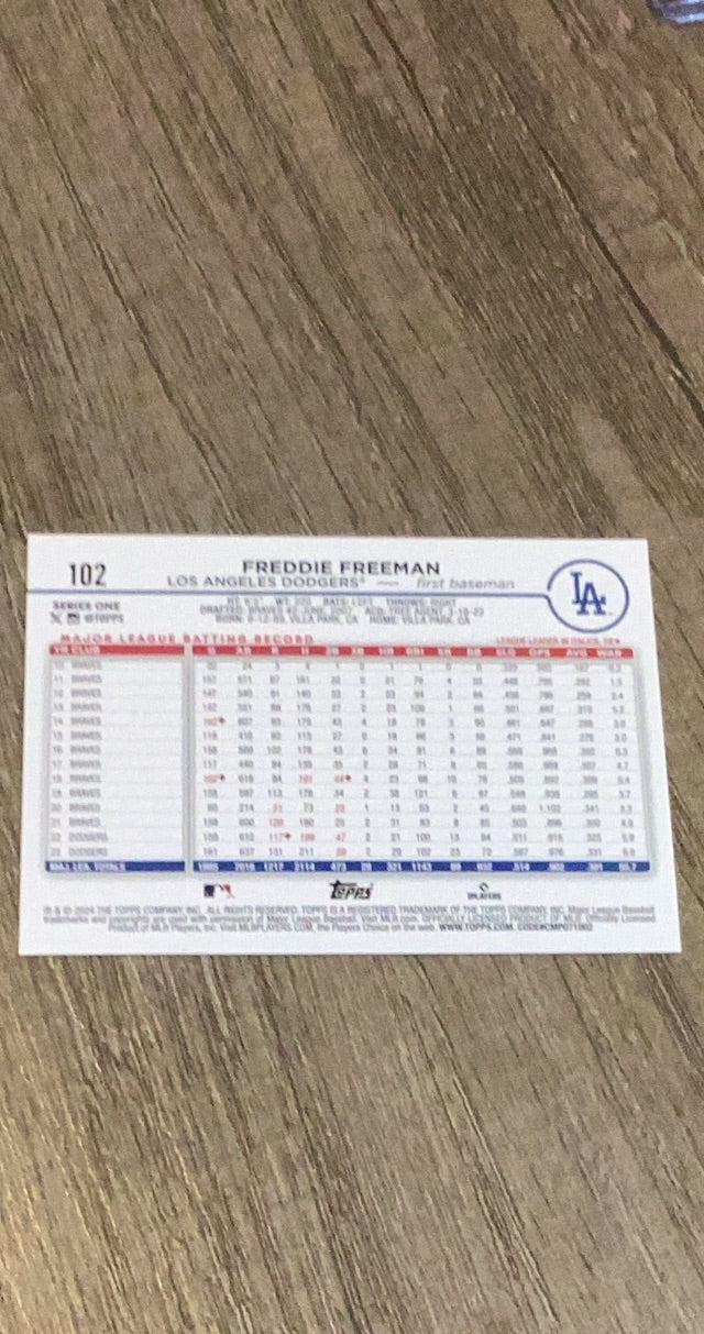 Freddie Freeman 2024 Topps 102 back