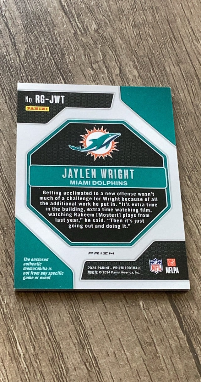 Jaylen Wright 2024 Prizm 2024 Panini Prizm - Rookie Gear RG-JWT back