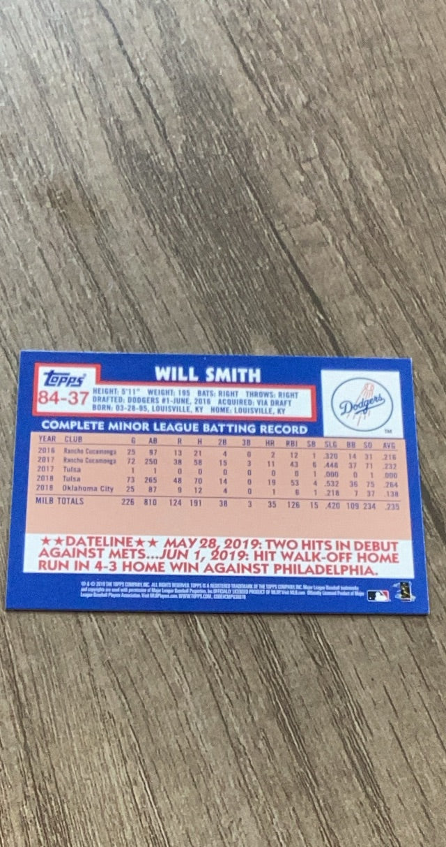 Will Smith 2019 Topps 2019 Topps Update - 1984 Topps Baseball 84-37 back