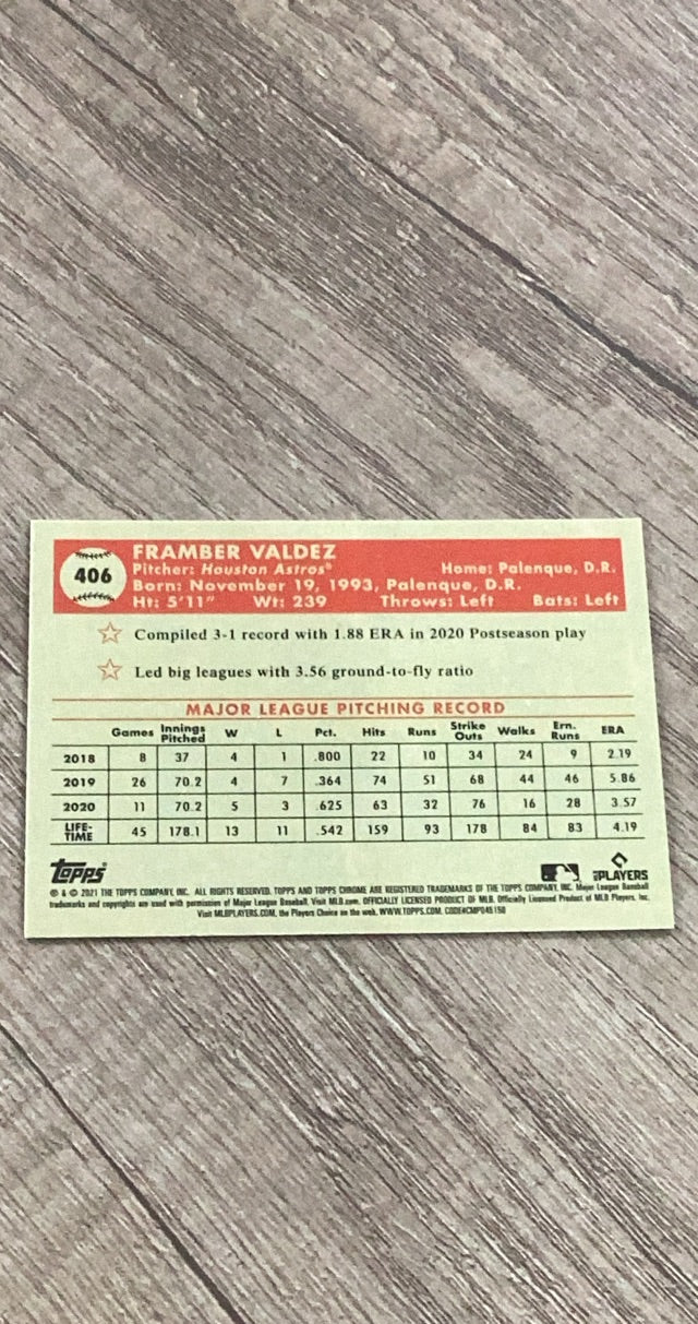 Framber Valdez 2021 Chrome B&W back