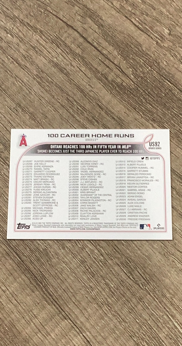 Shohei Ohtani 100 HR insert back