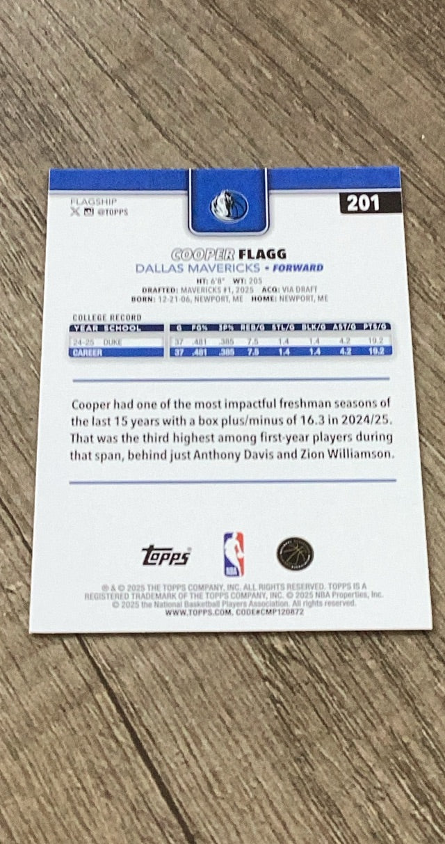 Cooper Flagg 2025 Topps RC back