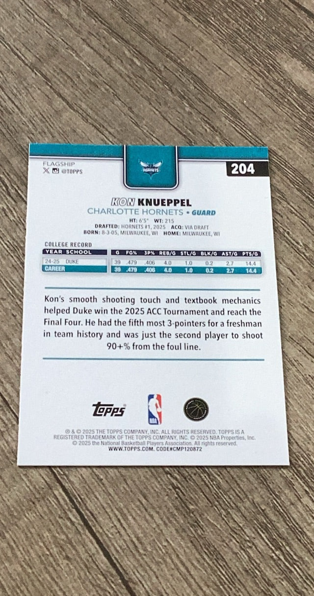 Kon Knueppel 2025 Topps RC back
