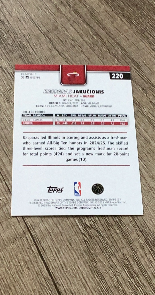 Kasparas Jakučionis 2025 Topps RC back