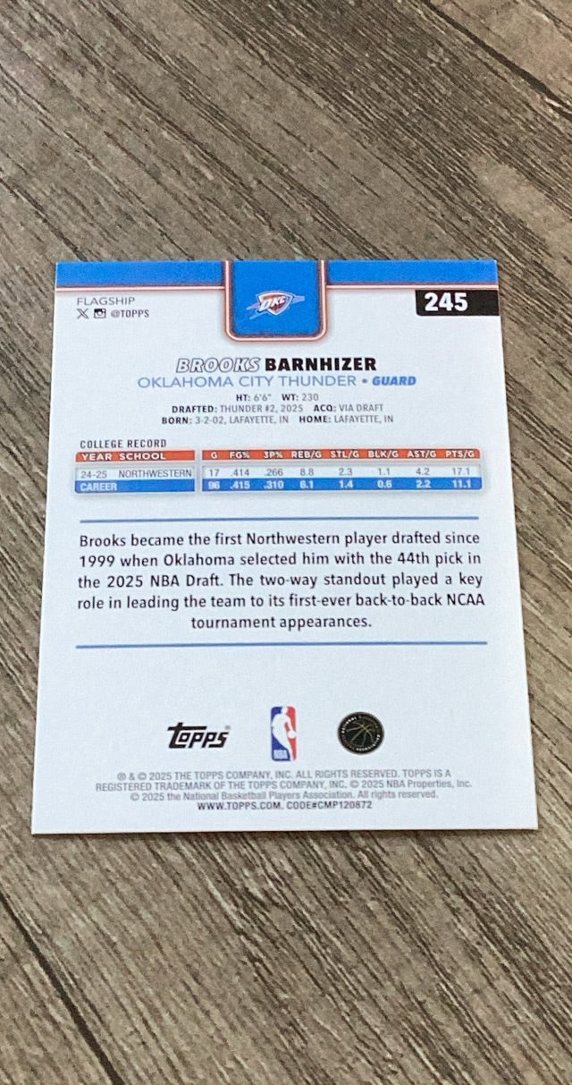 Brooks Barnhizer 2025 Topps RC back