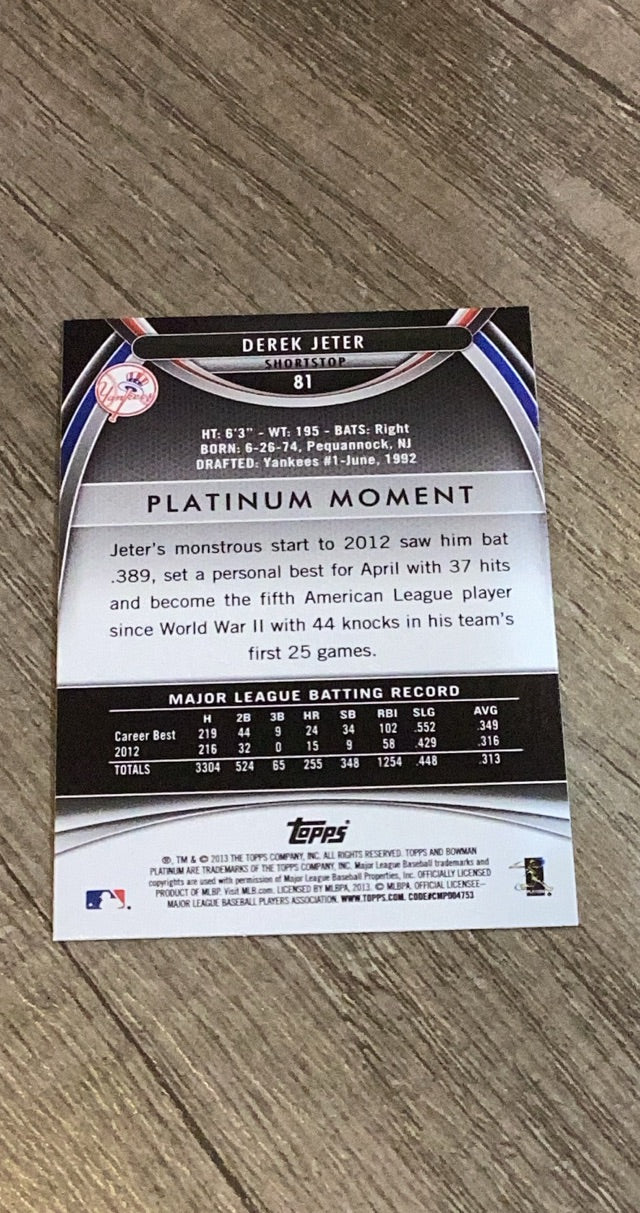 Derek Jeter 2013 Bowman Platinum back