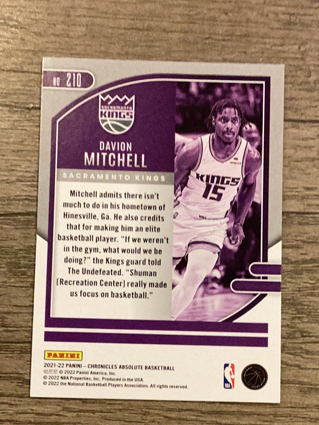 Davion Mitchell 2021-22 Panini Chronicles Absolute 210 trading card image rear