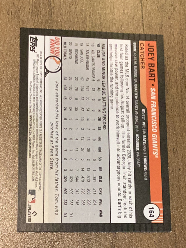 Joey Bart 2021 Topps Big League Electric Blue 164 trading card image rear