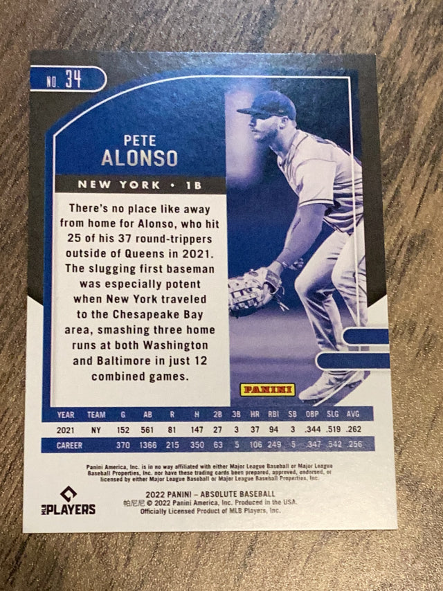 Pete Alonso 2022 Panini Absolute Retail 34 trading card image rear