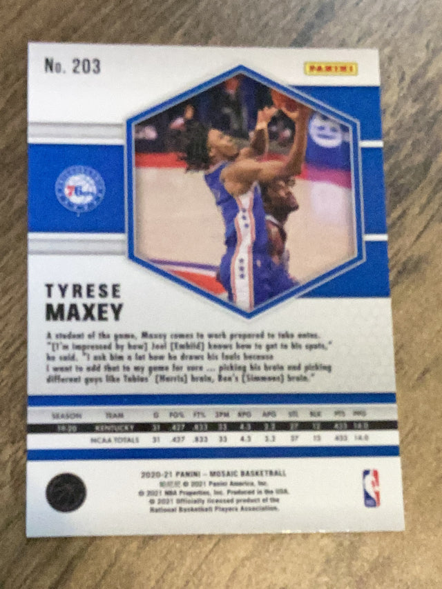 Tyrese Maxey 2020-21 Panini Mosaic 203 trading card image rear