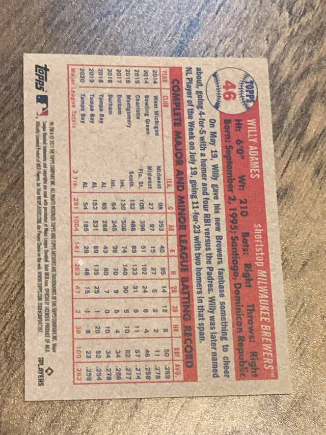 Willy Adames 2021 Topps Archives 46 trading card image rear