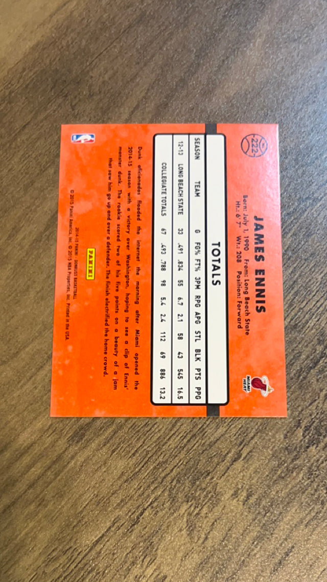 James Ennis 2014 Donruss 222 trading card image rear