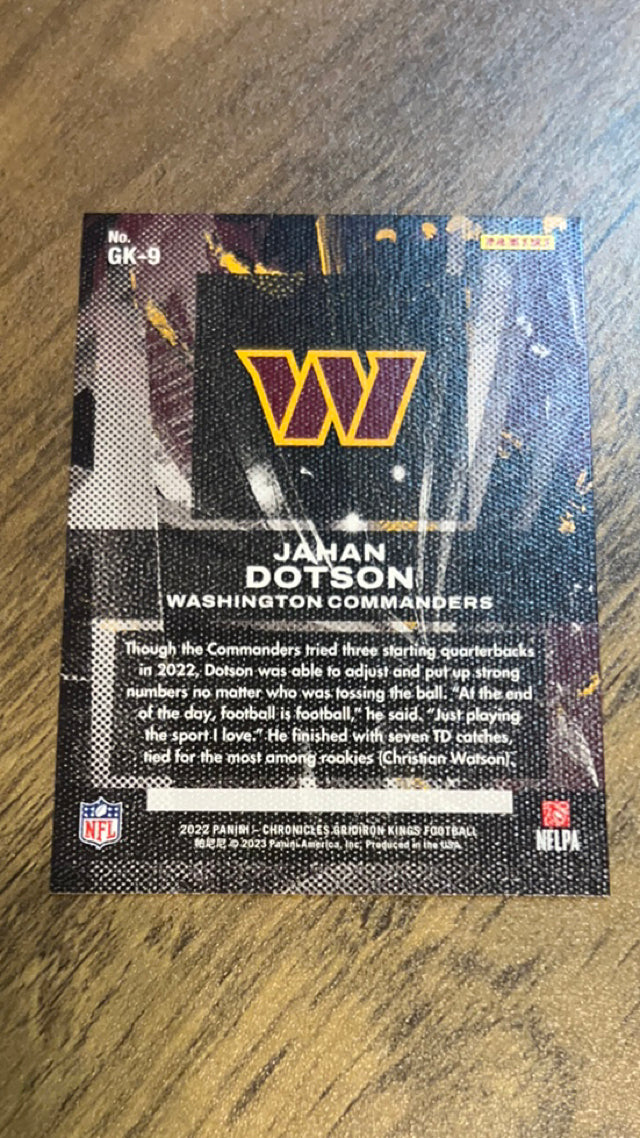 Jahan Dotson 2022 Panini Chronicles - Gridiron Kings GK-9 trading card image rear
