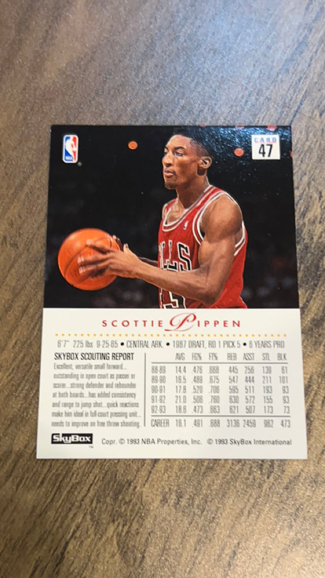 Scottie Pippen 1993 SkyBox Premium 47 trading card image rear