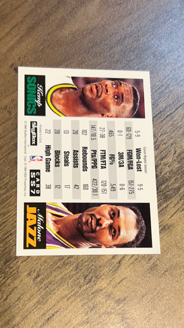 Shawn Kemp / Karl Malone 1993 SkyBox Premium Showdown Series SS7 trading card image rear