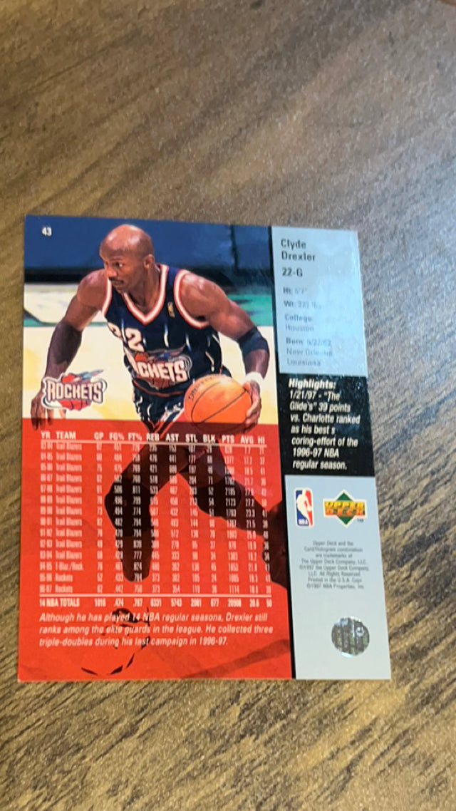 Clyde Drexler 1997 Upper Deck 43 trading card image rear