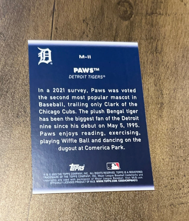 Paws 2023 Topps Big League Mascots M-11 trading card image rear