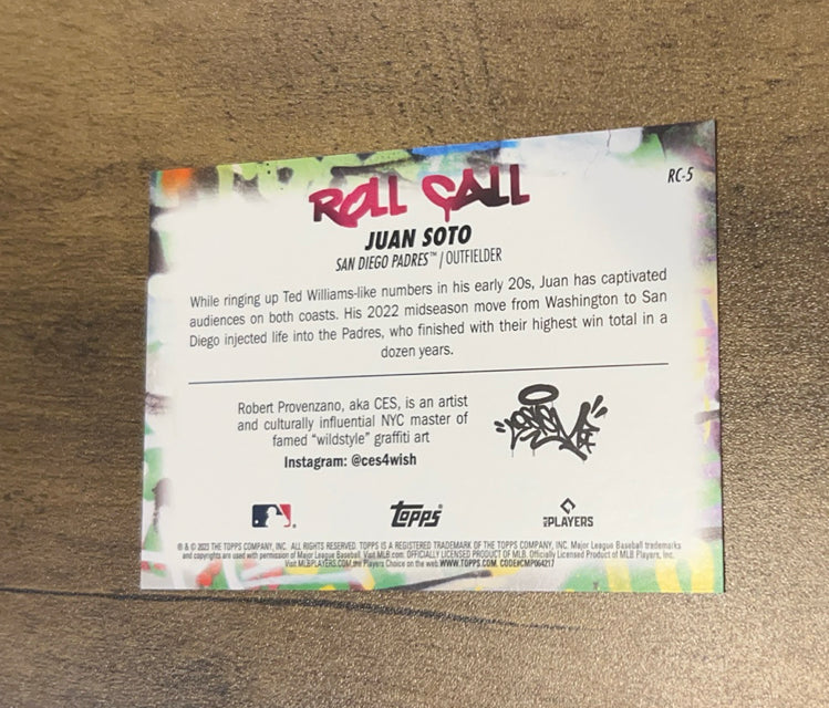 Juan Soto 2023 Topps Big League Roll Call Wildstyle Edition RC-5 trading card image rear