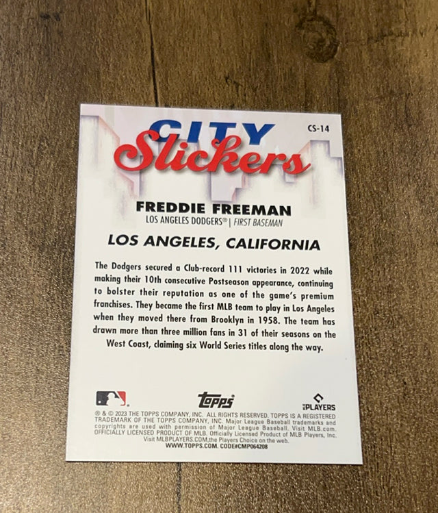Freddie Freeman 2023 Topps Big League City Slickers CS-14 trading card image rear
