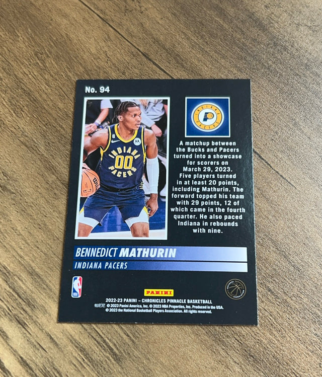 Bennedict Mathurin 2022-23 Panini Chronicles - Pinnacle 94 trading card image rear