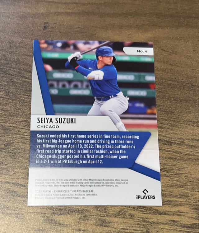 Seiya Suzuki 2022 Panini Chronicles - Threads 4 trading card image rear
