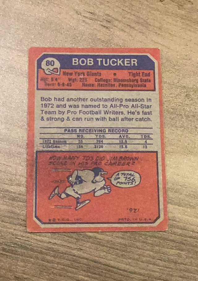 Bob Tucker 1973 Topps 80 trading card image rear