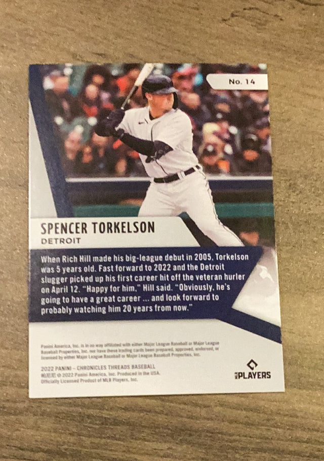 Spencer Torkelson 2022 Panini Chronicles - Threads 14 trading card image rear