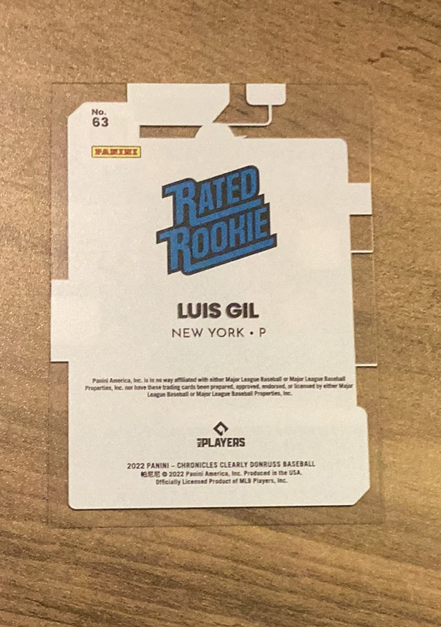 Luis Gil 2022 Panini Donruss Clearly RC Trading Card